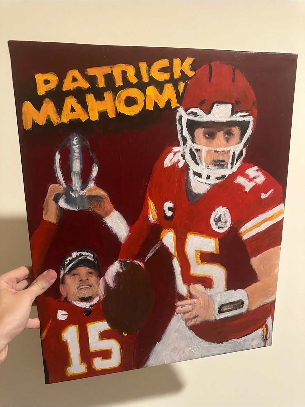 Patrick Mahomes Red Football Canvas Art painting 16x20 Kansas City 1/1